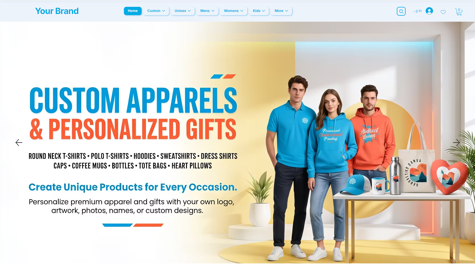 Sky Blue Theme Ready Made E-Commerce website with 50,000+ T-Shirts