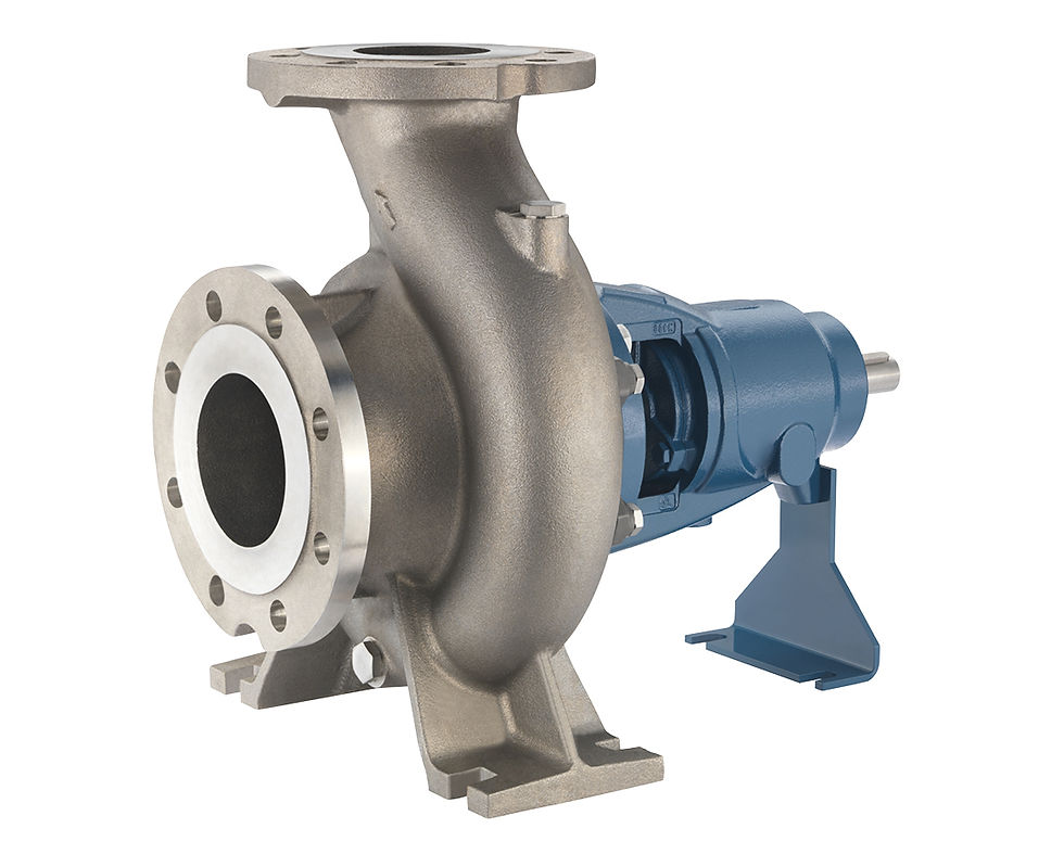 Pentax CAX stainless steel bare shaft centrifugal pump compliant with EN 733 standards, displayed on a white product marketing banner. This corrosion-resistant industrial and agricultural pump end features a steel casing and blue bearing frame, engineered for water supplies, pressurisation, and fire-fighting systems as a premium alternative to Grundfos NK, Wilo Atmos GIGA-N, and Pedrollo F-INOX bare shaft series