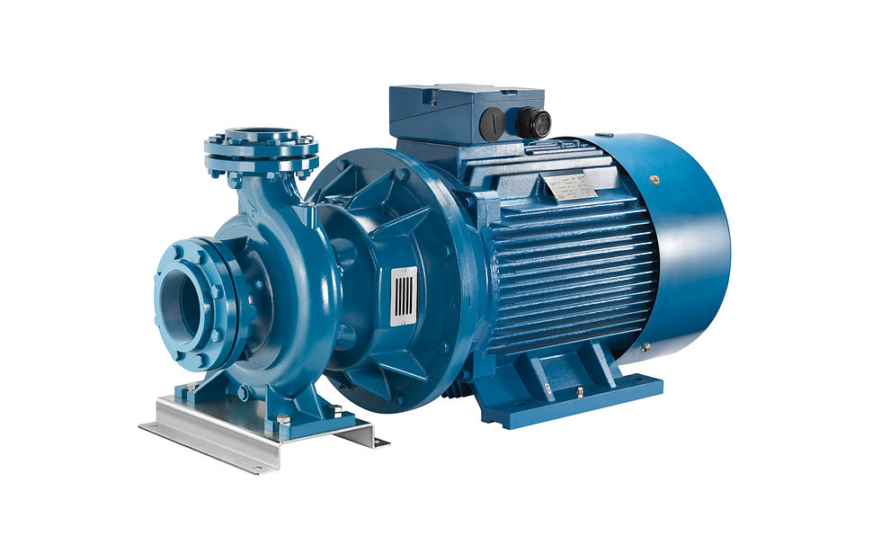 Pentax CMGX monobloc horizontal centrifugal pump compliant with EN 733 standard dimensions, shown with a stub-shaft and bracket on a white marketing banner. This blue industrial and agricultural electric surface pump is widely used for water supplies, pressurisation, and fire-fighting systems, serving as a reliable alternative to Grundfos, Wilo, and Pedrollo horizontal pumps