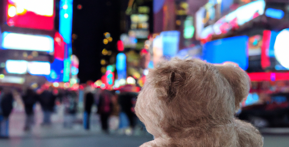 A photo of a teddy bear lost in Times Square. (Dall-E)