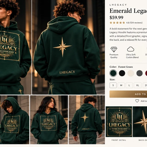 Forest green LHEGACY hoodie with gold detailing