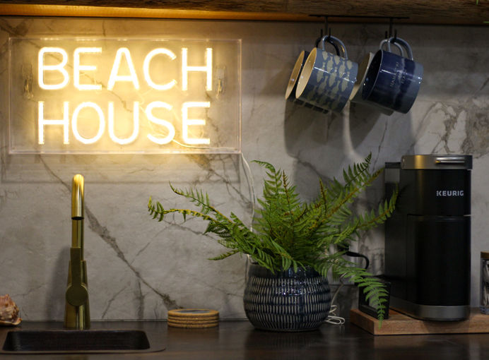 The Beach Barn-lower level wet bar with neon sign