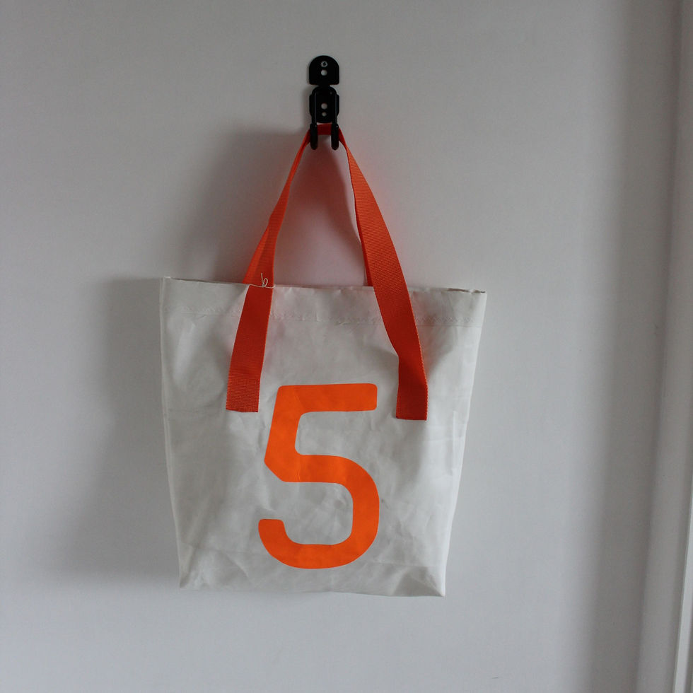 Thumbnail: Upcycled sail bag with orange handles and number 5