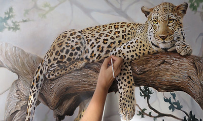 tableau de léopard en cours de finitions