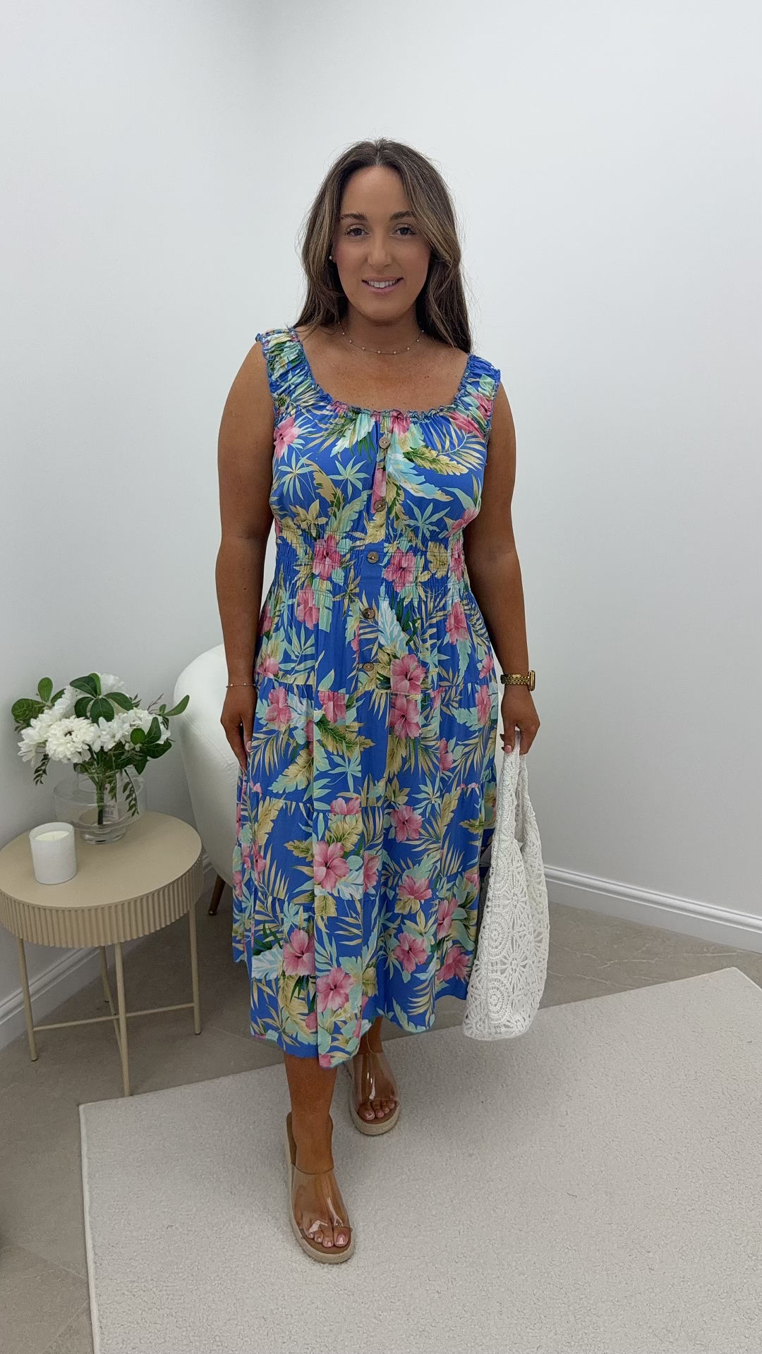 Joanna Strappy Printed Magic Midi Dress Palm Baby Blue