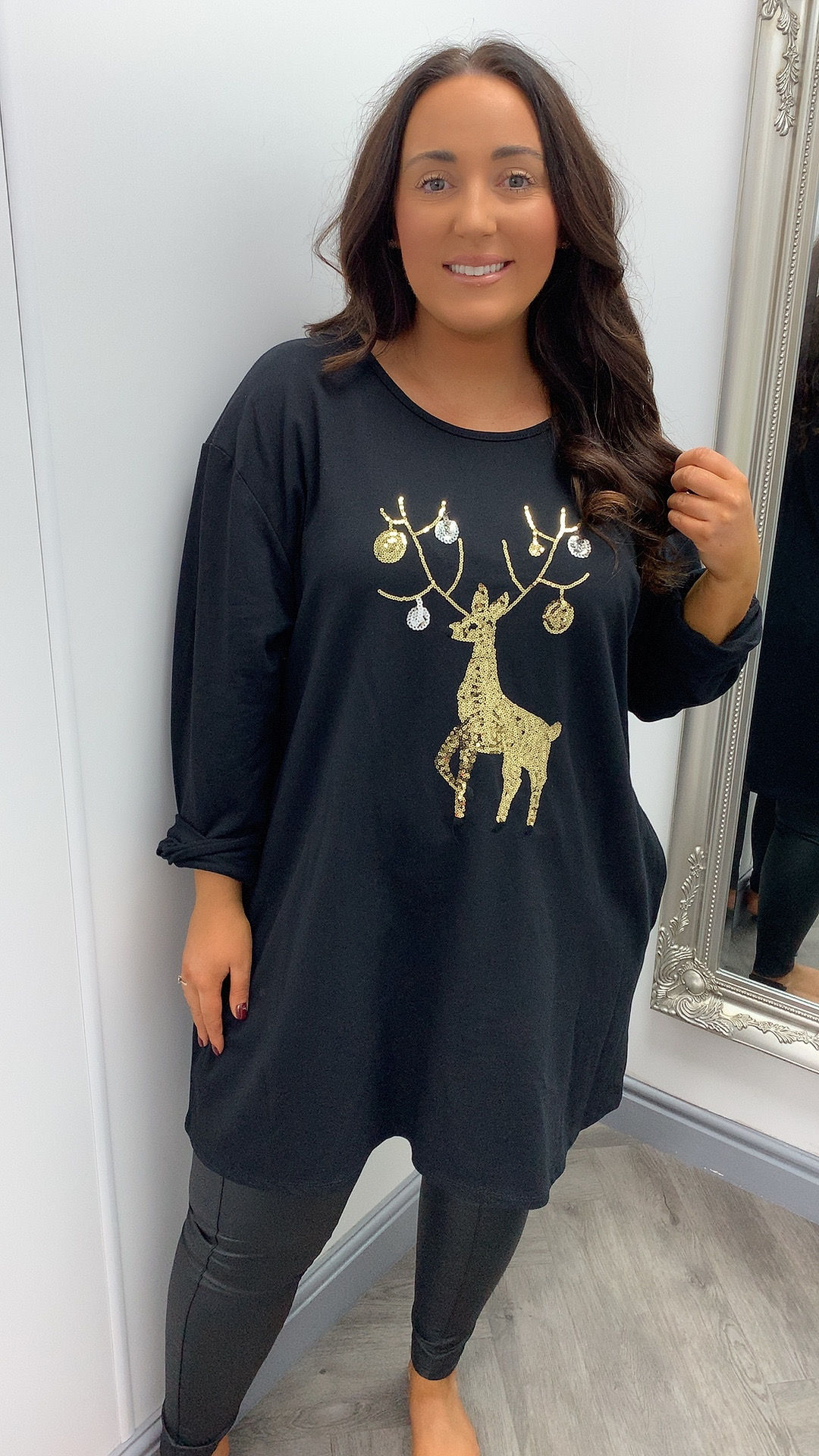 Lola Christmas Statement Sequin Sweater Festive Reindeer black