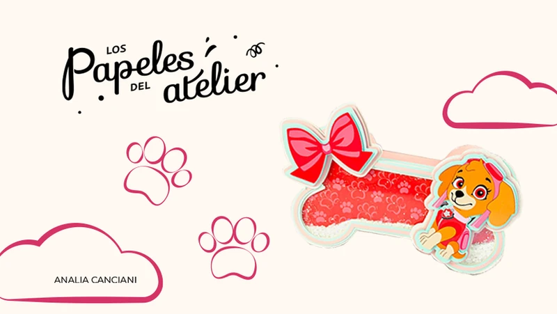 Souvenir interactivo tipo shaker con diseño Paw Patrol rosa, decorado con capas de papel