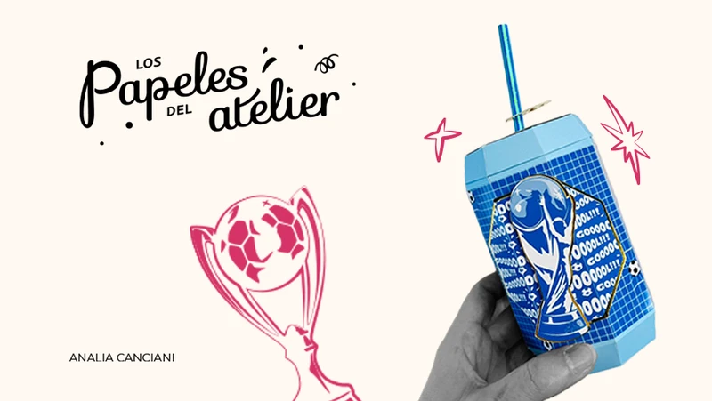 Lata cervecera decorativa hecha de papel con diseño de fútbol personalizada con colores de equipo.