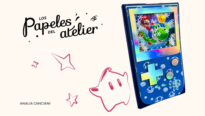 Caja de papelería creativa con forma de consola Game Boy tematica Mario Galaxy