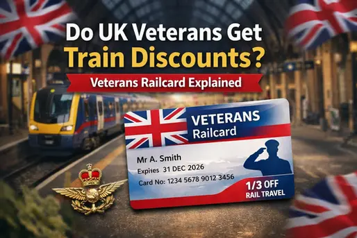 A guide to the Veterans Railcard, including who can apply, how much it costs, where it works, and other official UK veteran travel discounts.