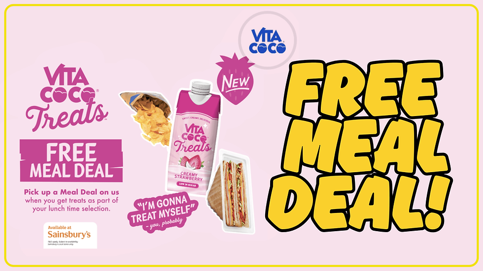 Hurry; Vita Coco’s free £3.95 Sainsbury’s meal deal ends 19th October 2025. Get your free lunch when you choose a Vita Coco Treats drink as part of your Sainsbury’s meal deal. Only a few redemptions left!