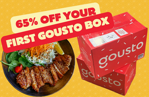 Grab 65% off a Gousto meal box and get 5 meals for 4 people for just £1.08 per portion (£21.62 in total), with further commitment needed!
