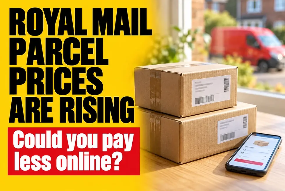 Compare Royal Mail parcel prices online, including £3.75 for Tracked 48 and a separate 50p home collection fee.