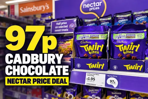 Sainsbury's 97p chocolate deal includes 12 Cadbury sharing pouches reduced from £1.95 with Nectar.