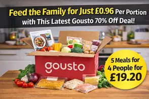 Get 70% off your first Gousto box. Feed 4 people for £0.96 per portion with 5 meals for £19.20. No commitment, cancel anytime.
