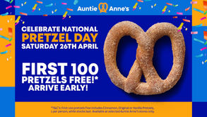 Auntie Anne's is giving away 100 free pretzels in the majority of its UK stores on National Pretzel Day!