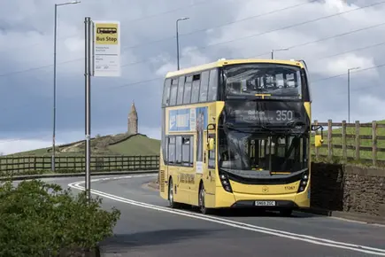 Double-decker bus in Tameside, England, where single fares will be capped at £2 from January