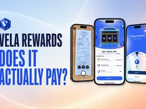 My Vela Rewards review shows 7,860 points earned and a £5 Tesco voucher successfully redeemed.