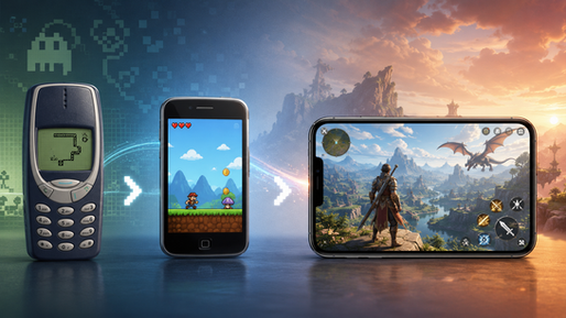 The evolution of mobile games from simple phone puzzles to multiplayer worlds, social features and browser-based gaming.