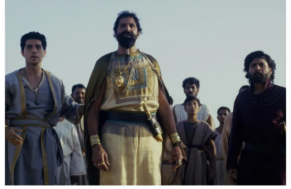 Daniel (Mena Massoud) and Nebuchadnezzar (Elijah Alexander) in Daniel and the Fiery Furnace