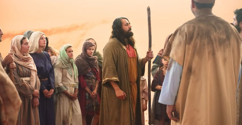 Moses addresses the people in The Promised Land