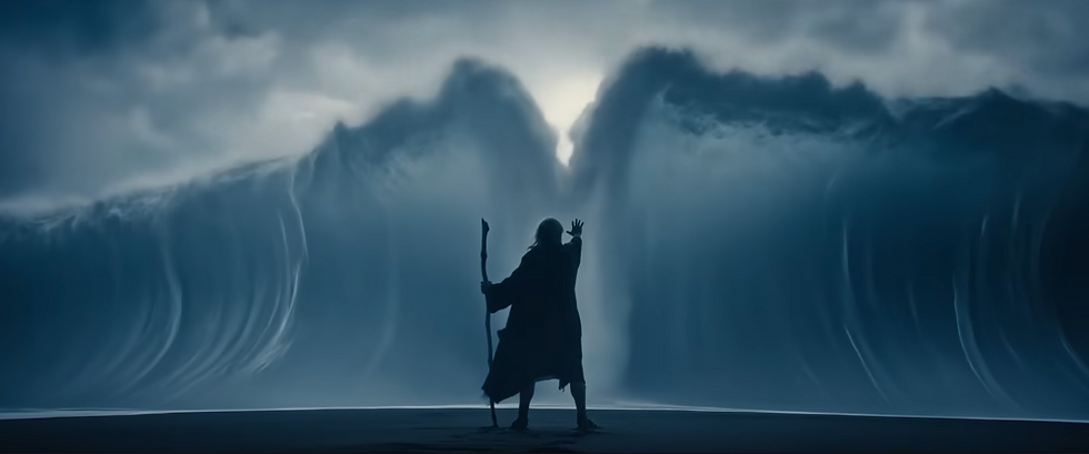 Moses (Ben Kingsley) parts the Red Sea in The Old Stories: Moses