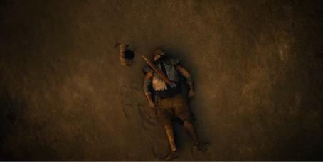 David (Michael Iskander) stands over Goliath's body in Episode 1 of House of David Season 2