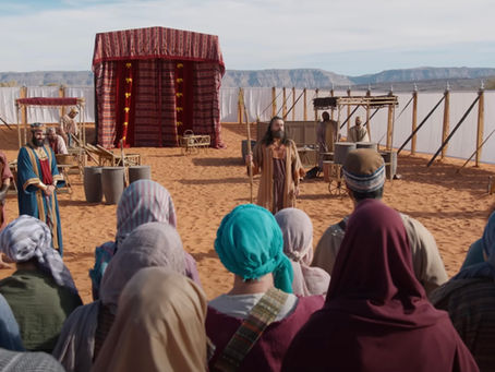 Aaron, Bezalel, Oho, and Moses present the Tabernacle in Episode 6 of The Promised Land