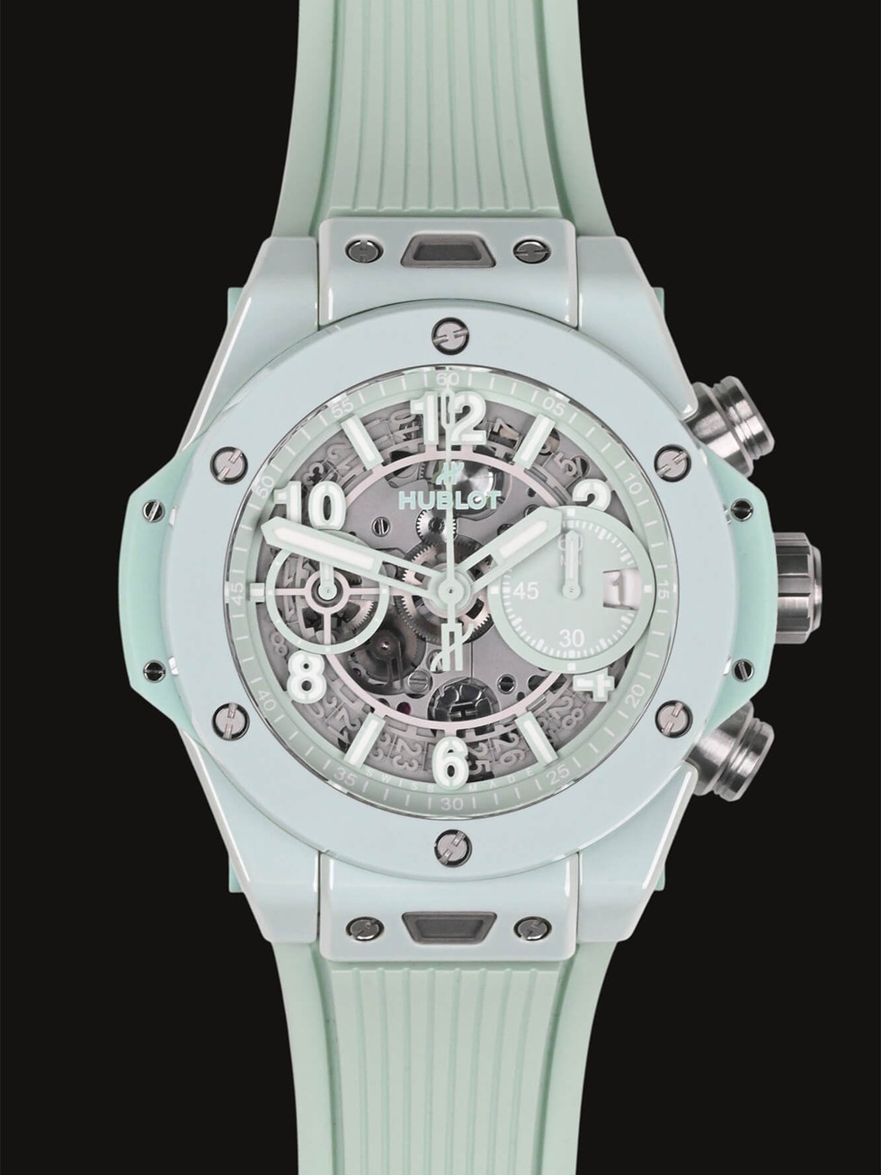 Timeless Luxury Watches Hublot Big Bang Unico Mint Green Ceramic Reference 441.GS.5221.RX Avent0ri Front View