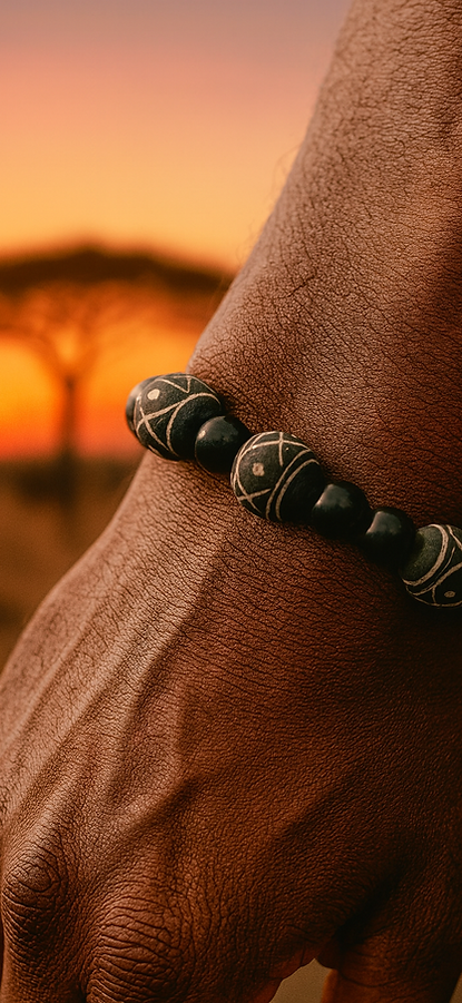black onyx with black terracotta clay beaded bracelet