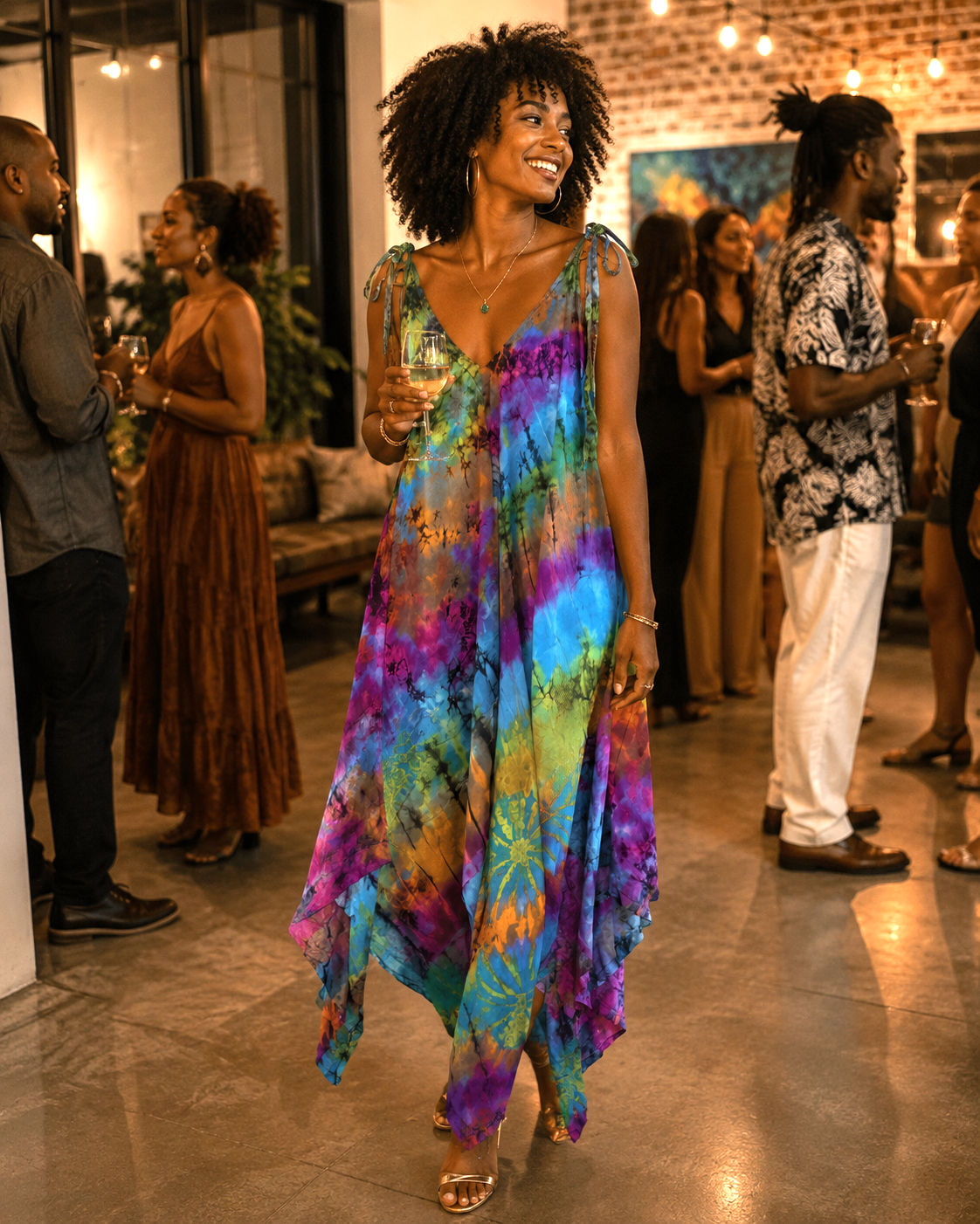Girl Wearing Blue Tie Dyed Jumpsuit
