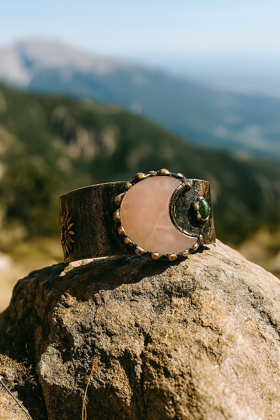 Copper Plated Bangle Bracelet with Pink Agate Stone