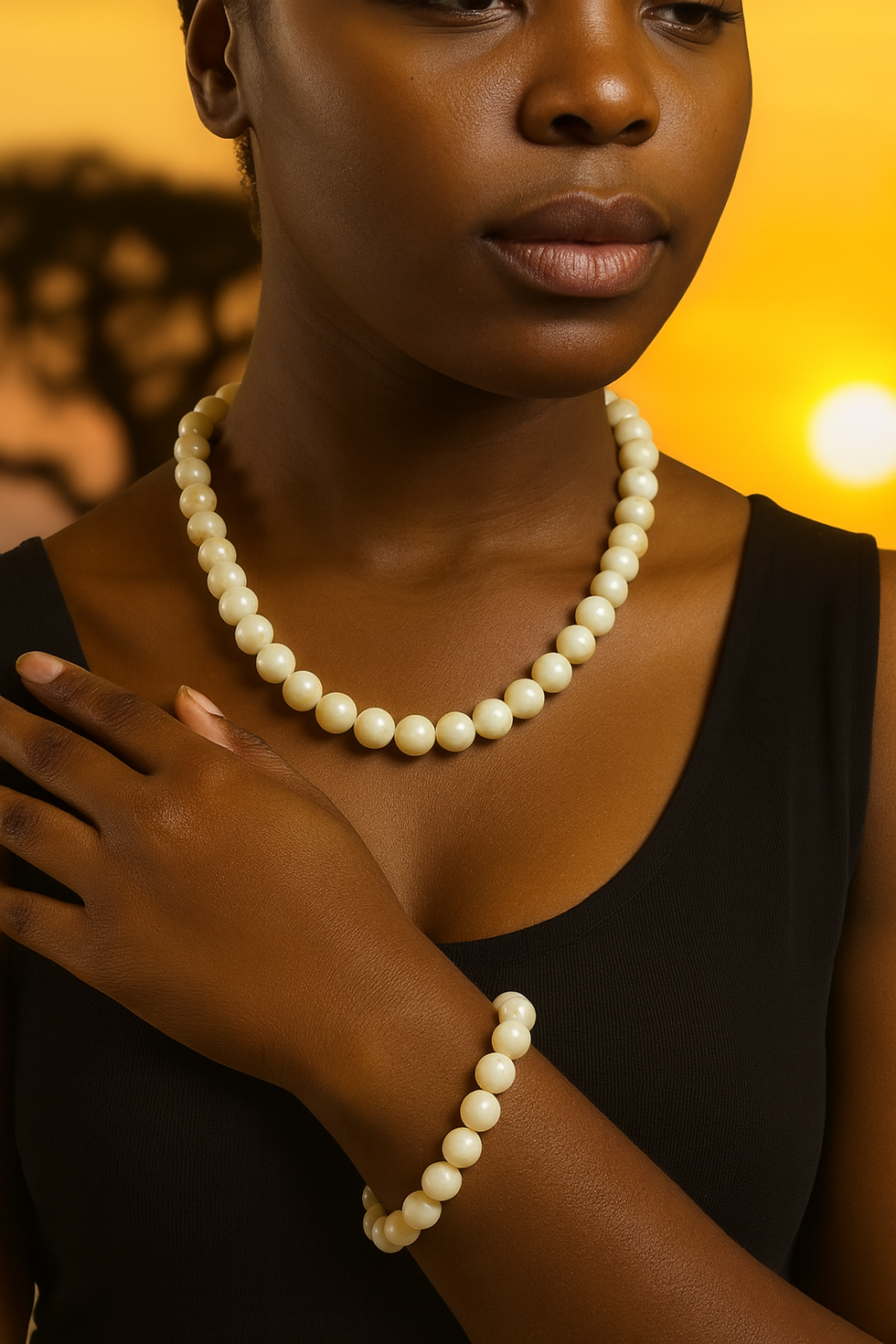 Miniature : Light Yellow Tiger's Eye Necklace Set