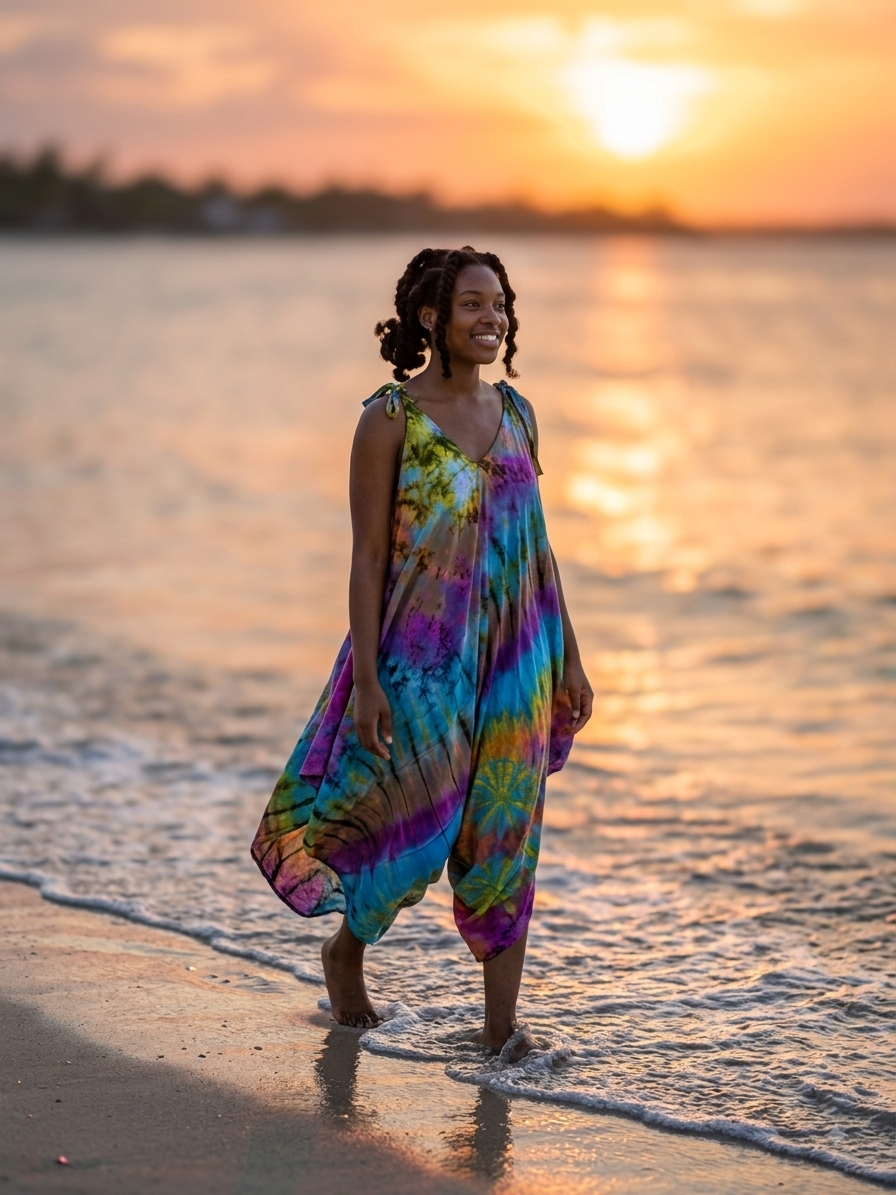 Thumbnail: Girl Wearing Blue Tie Dyed Jumpsuit