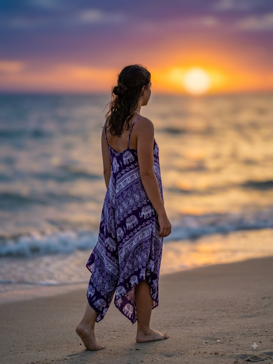 Thumbnail: Girl wearing Purple Jumpsuit with Elephant Pattern