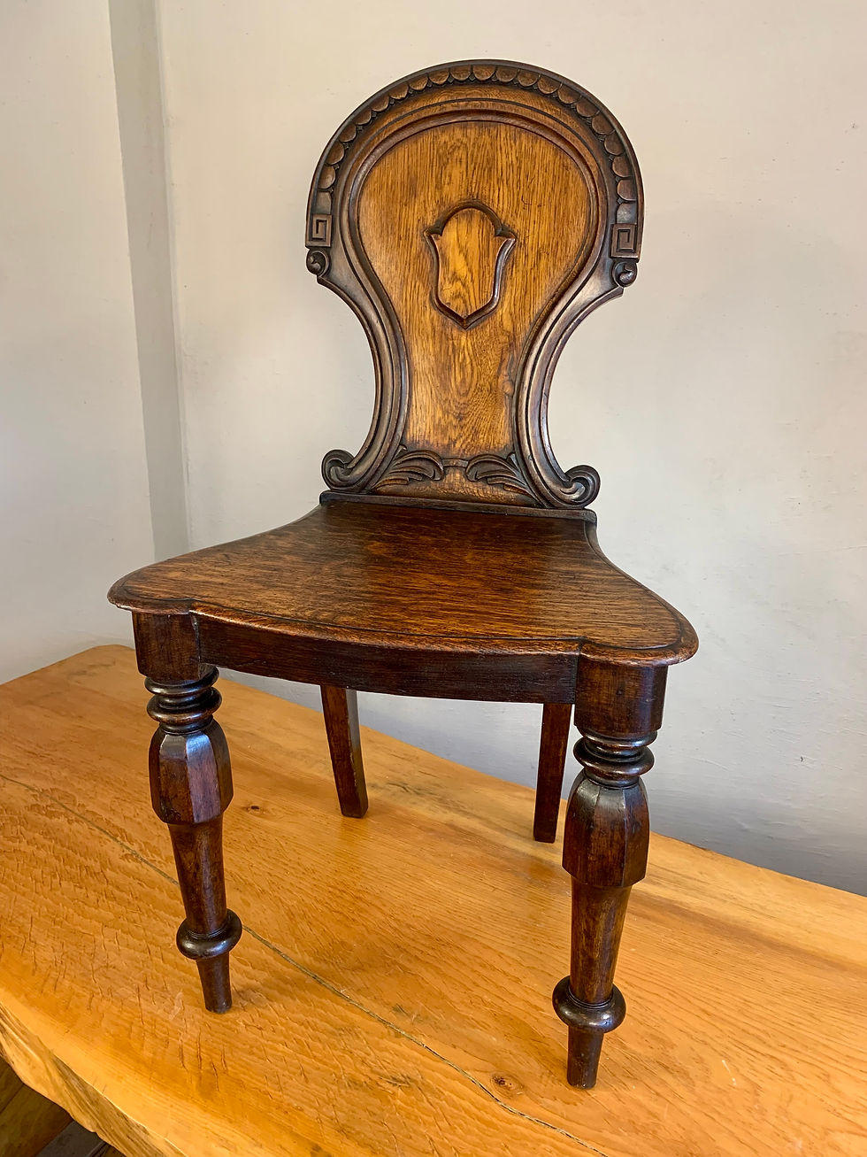 Thumbnail: Pair of Regency oak hall chairs