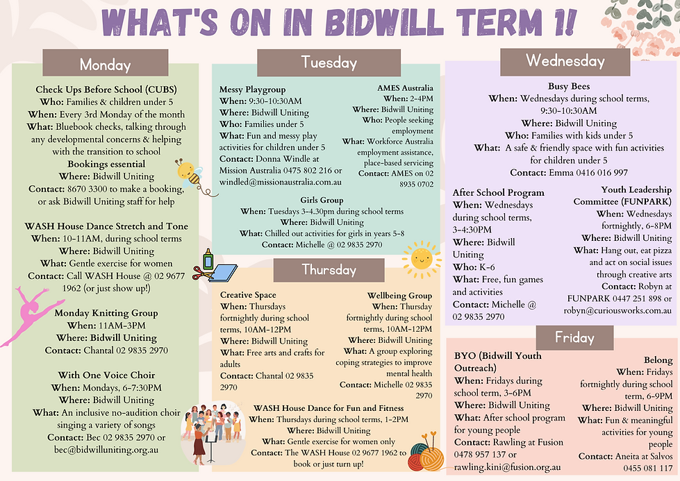 What's on in Bidwill Term 1 2024 updated flyer.png