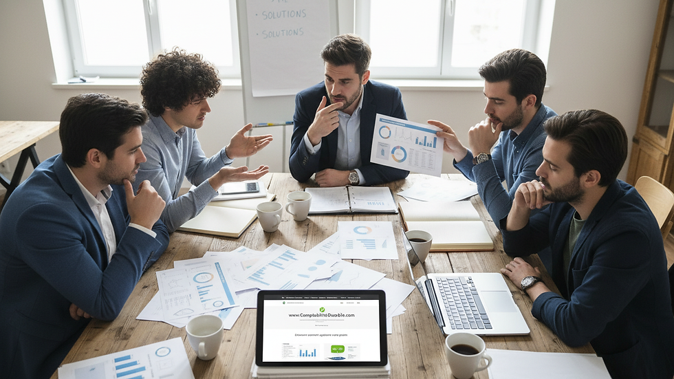 Vue en plongée d’une réunion d’équipe en PME autour d’une table avec des documents