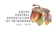 South Central Association of Neighbors is written vertically along the left edge, bordering an acorn and oak leaves on the right side.
