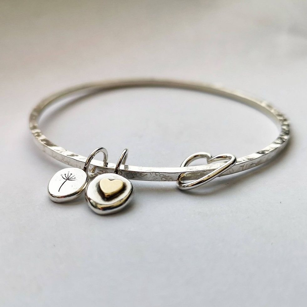 Lightly textured square silver wire charm bangle