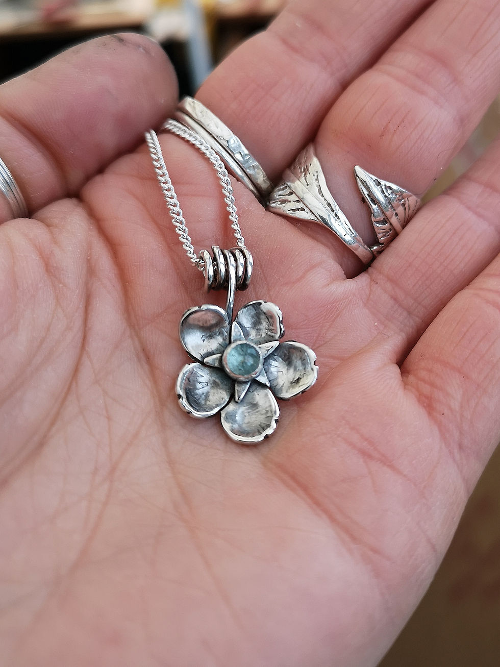 Forget Me Not necklace with Aquamarine