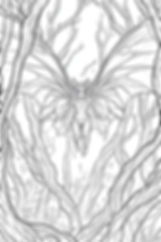 A mystical painting where a little vampire flies through the forest.