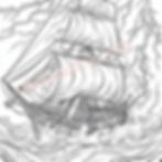 Coloring An old sailing ship with fluttering sails fights a storm and high waves, amidst flashes of lightning.