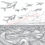 Thumbnail: Detailed Coloring Page, Image of a school of flying fish in a stormy sea.