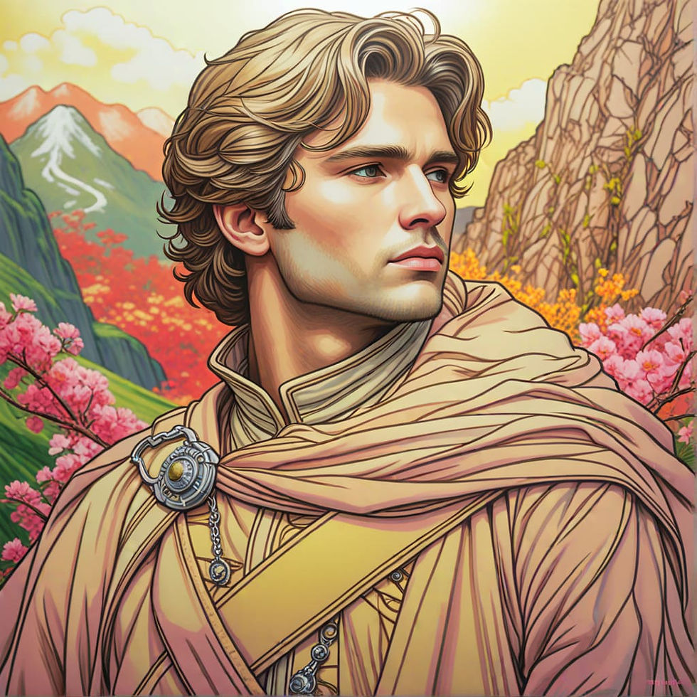 Images of a young man in the mountains.