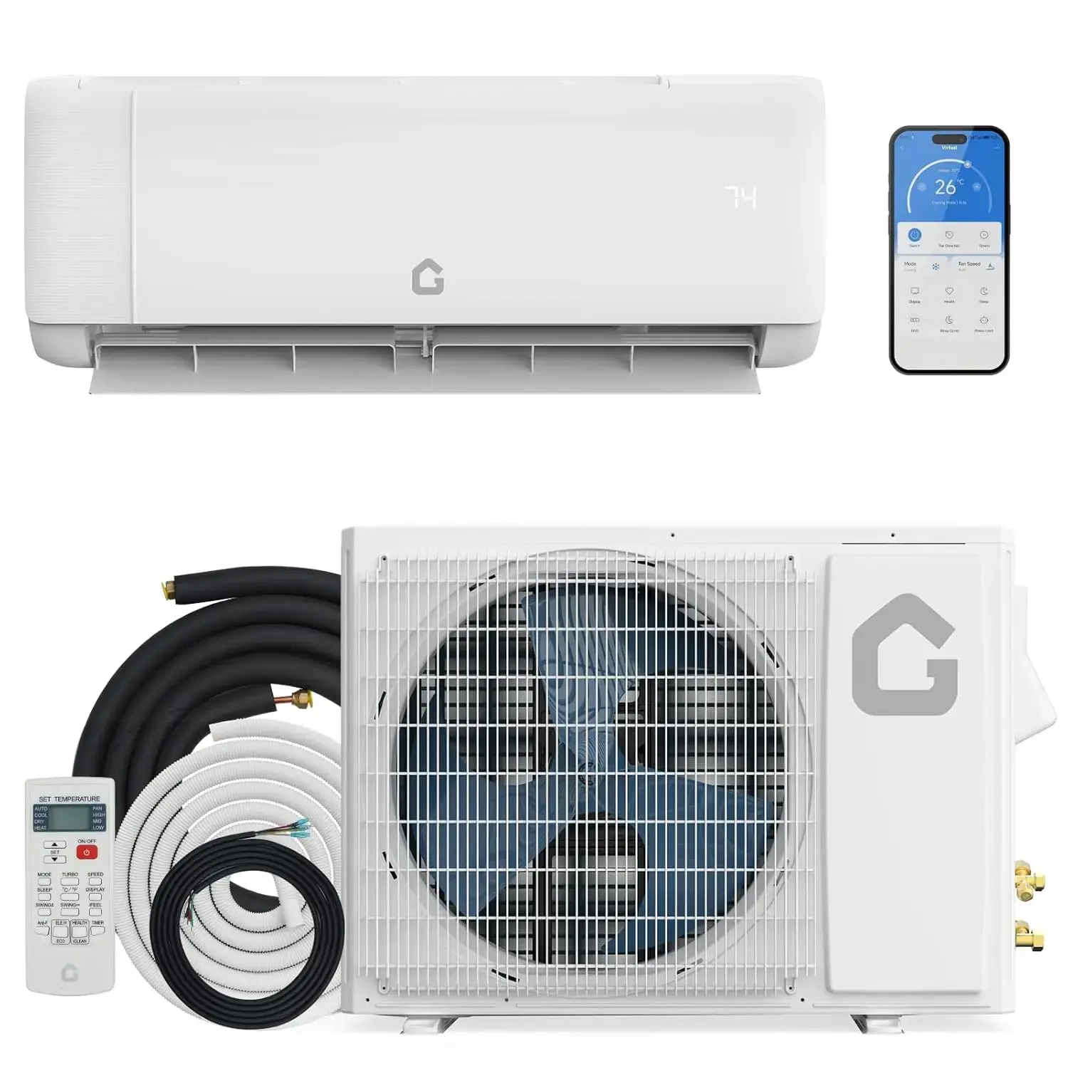 24,000 BTU Mini Split Air Conditioner & Heat Pump, 19 SEER2 Ductless Inverter AC