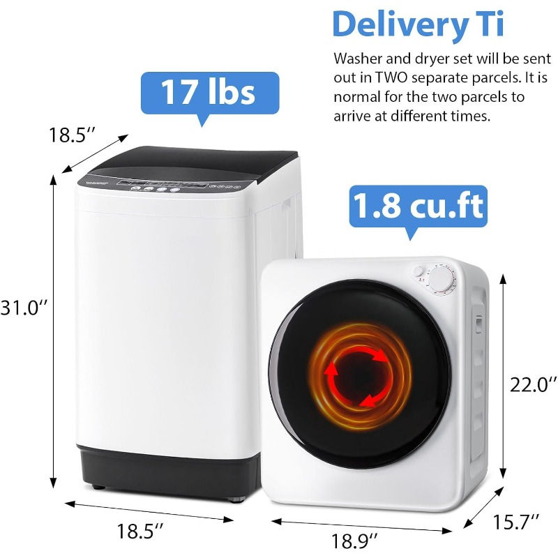 Thumbnail: 17 Lbs 1.8 Cu.Ft Portable Washer Dryer Combo | Full-Automatic Compact Laundry Se