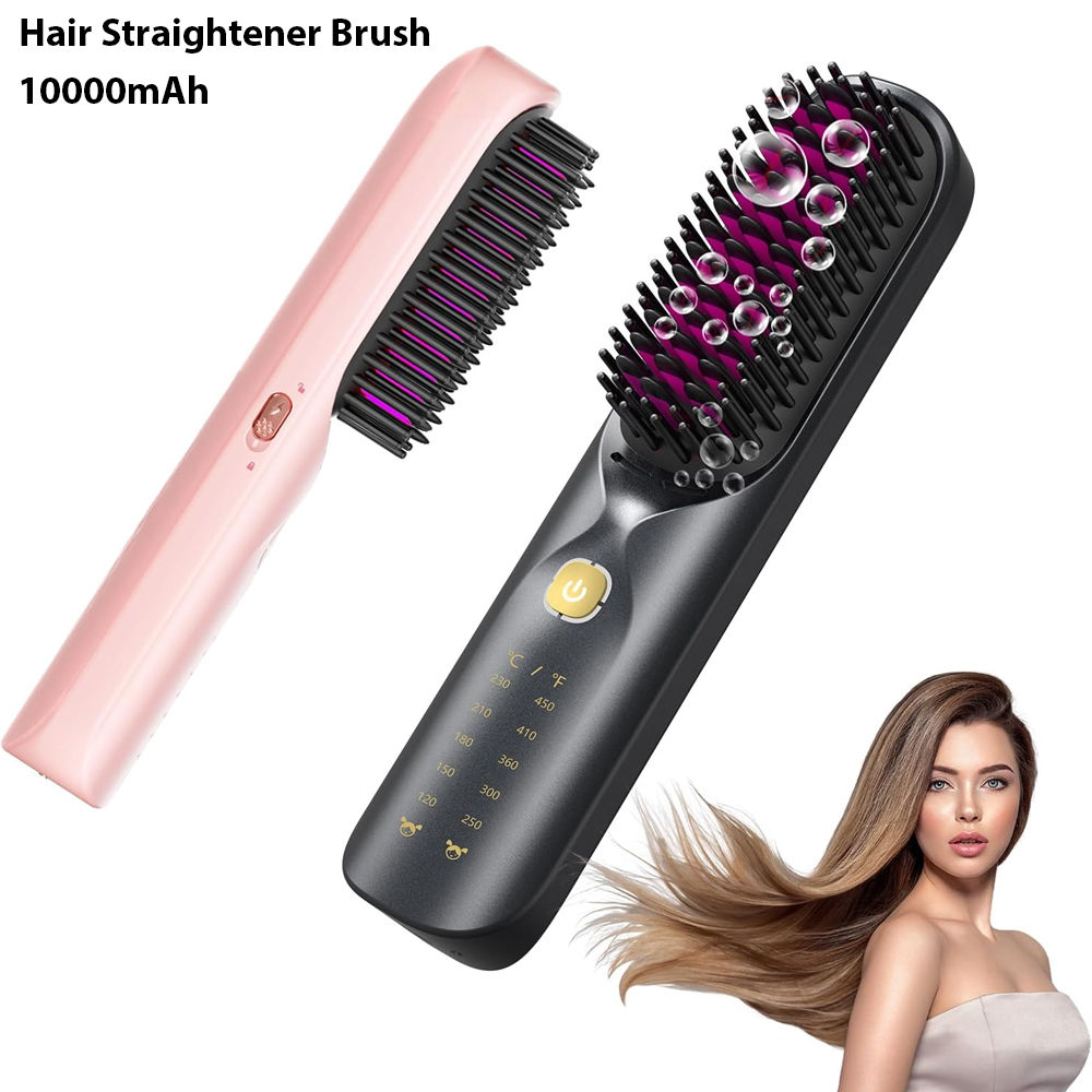 Cordless Hair Straightener Portable Brush 30s Fast Heating 10000mAh Rechargeable
