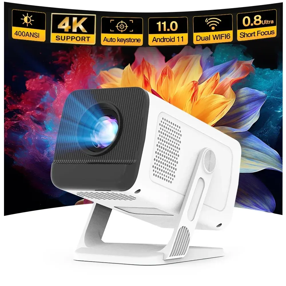 Mini Projector with Wifi6 and BT5.4 1080P 4K Support Android 11 Auto Keystone 18