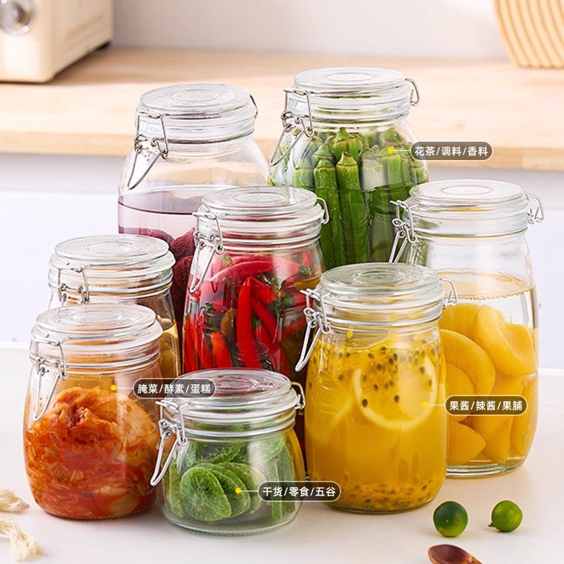 Thumbnail: Transparent Glass Sealed Jar Food Grade Buckle Lid Storage Jar Household Enzyme 